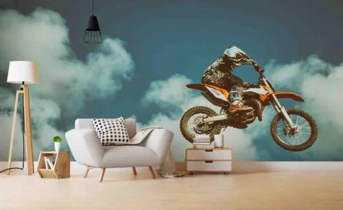 3D Motorbike Float Person Cloud Self-adhesive Removeable Wallpaper Wall Mural1 - Furniture4Design