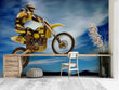 3D Motorbike Person Bluesky Cloud Self-adhesive Removeable Wallpaper Wall Mural1 - Furniture4Design