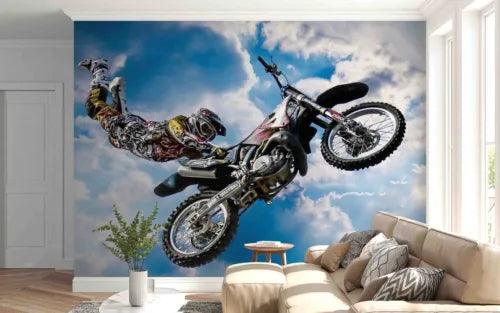 3D Motorbike Person Cloud Sky Self-adhesive Removeable Wallpaper Wall Mural1 665 - Furniture4Design