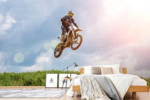 3D Motorbike Person Grassland Self-adhesive Removeable Wallpaper Wall Mural1 - Furniture4Design