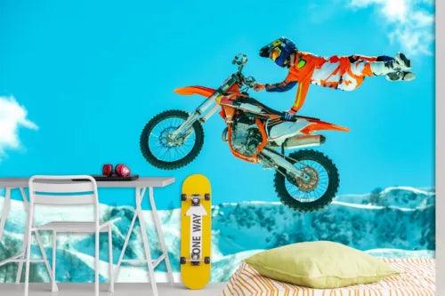 3D Motorbike Person Snow Mountain Self-adhesive Removeable Wallpaper Wall Mural1 - Furniture4Design