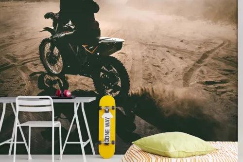 3D Motorbike Sand Person Gray Self-adhesive Removeable Wallpaper Wall Mural1 - Furniture4Design