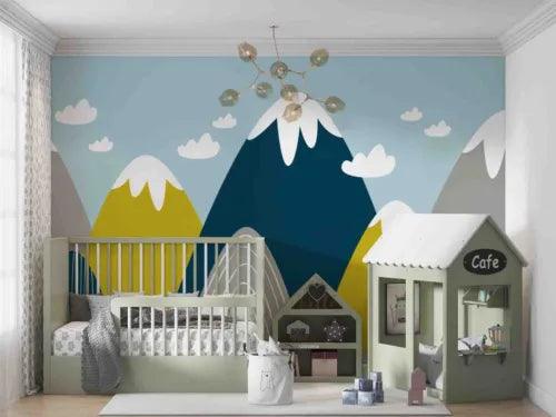 3D Mountain Cloud Sky Line Wave Self-adhesive Removeable Wallpaper Wall Mural1 - Furniture4Design