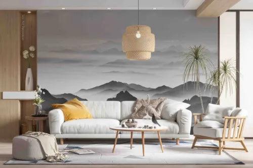 3D Mountain Fog Cloud Sky White Self-adhesive Removeable Wallpaper Wall Mural1 - Furniture4Design