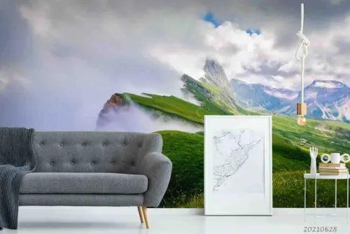 3D Mountain Grassland Cloud Sky Self-adhesive Removeable Wallpaper Wall Mural1 - Furniture4Design