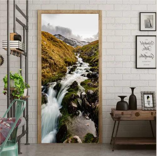 3D Mountain Rock Stream Self-adhesive Door Stickers Wall Murals Door Poster - Furniture4Design