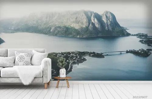 3D Mountain Sea Bridge Fog Self-adhesive Removeable Wallpaper Wall Mural1 3926 - Furniture4Design