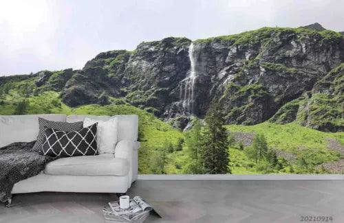 3D Mountain Sea Grassland Falls Self-adhesive Removeable Wallpaper Wall Mural1 - Furniture4Design