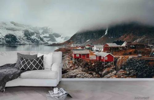 3D Mountain Sea House Fog Self-adhesive Removeable Wallpaper Wall Mural1 3893 - Furniture4Design