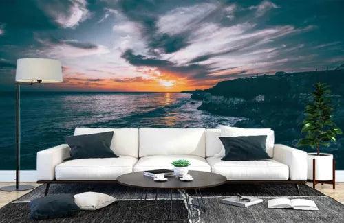 3D Mountain Sea House Sunrise Self-adhesive Removeable Wallpaper Wall Mural1 - Furniture4Design