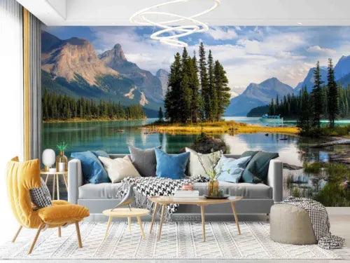 3D Mountain Sea Stone Tree Self-adhesive Removeable Wallpaper Wall Mural1 2935 - Furniture4Design