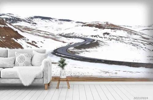 3D Mountain Snow Road Sky Self-adhesive Removeable Wallpaper Wall Mural1 4155 - Furniture4Design