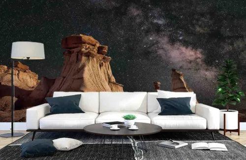 3D Mountain Starry Sky Star Self-adhesive Removeable Wallpaper Wall Mural1 4157 - Furniture4Design