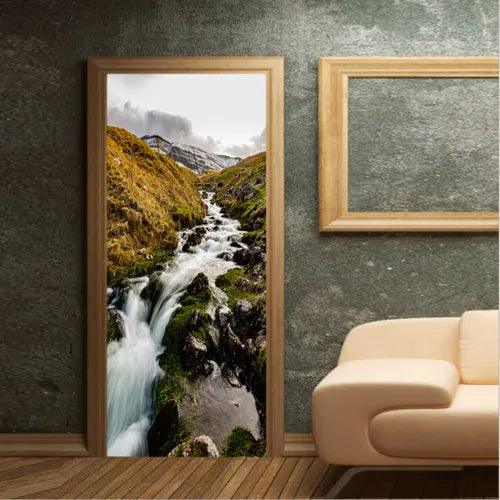 3D Mountain Stream Self-adhesive Living Room Door Murals Wall Sticker Home Decor - Furniture4Design