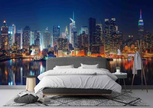 3D Night River Mansion Blue Self-adhesive Removeable Wallpaper Wall Mural1 1928 - Furniture4Design