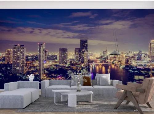 3D Night River Mansion Ship Self-adhesive Removeable Wallpaper Wall Mural1 2425 - Furniture4Design