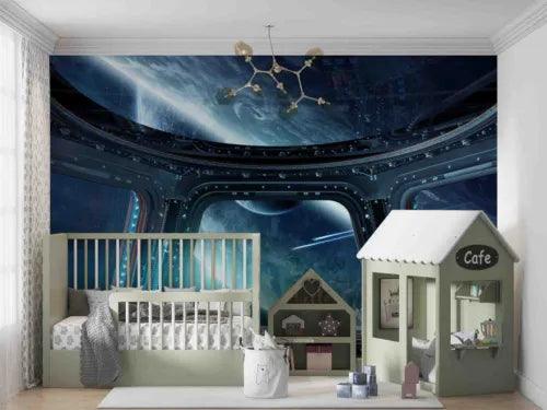 3D Observation Room The Earth Self-adhesive Removeable Wallpaper Wall Mural1 - Furniture4Design