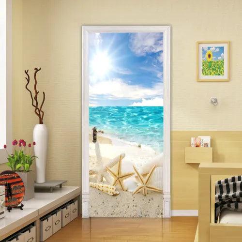 3D Ocean Beach Tropical Starfish Self-Adhesive Door Murals Wall Sticker Decal - Furniture4Design