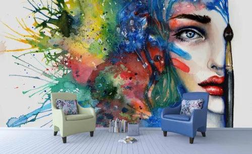 3D Oil Painting Head Colours Self-adhesive Removeable Wallpaper Wall Mural1 1024 - Furniture4Design