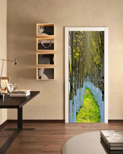 3D Pathway of Both Side Autumn Trees Self-adhesive Door Sticker Wall Murals - Furniture4Design