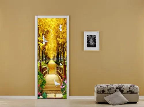 3D Pathway to Maple Forest Self-adhesive Bedroom Door Sticker Wall Murals Decal - Furniture4Design