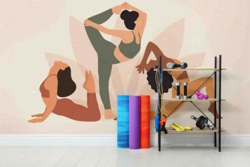 3D Person Yoga Floral Pink Self-adhesive Removeable Wallpaper Wall Mural1 2630 - Furniture4Design