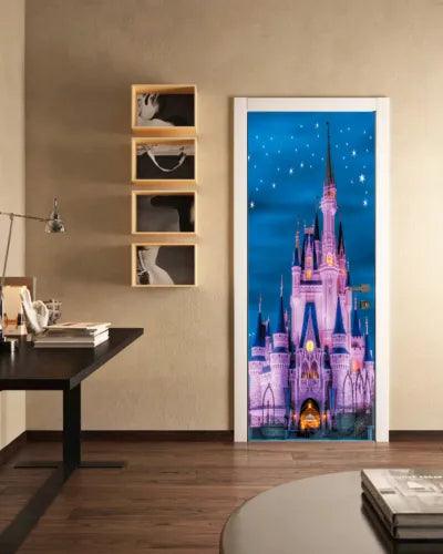 3D Purple Castle City Night View Door sticker Wall Mural for Bedroom Living Room - Furniture4Design