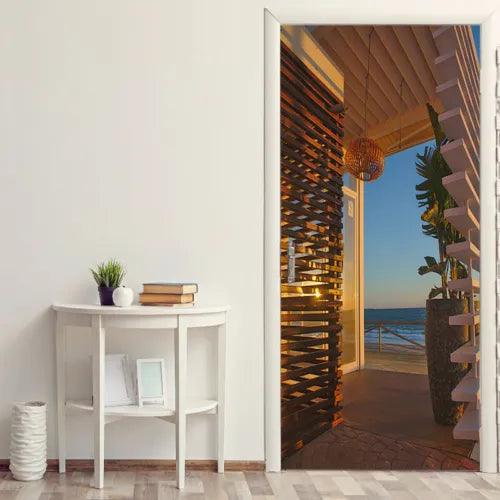 3D Quiet Sea View House Self-Adhesive Door Mural Wall Sticker Bedroom Door Decal - Furniture4Design