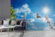 3D Sky Cloud Sun Floral Blue Self-adhesive Removeable Wallpaper Wall Mural1 1011 - Furniture4Design