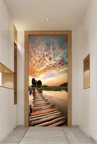 3D Sunset Tropical River Bridge Self-adhesive Bedroom Door Sticker Wall Murals - Furniture4Design