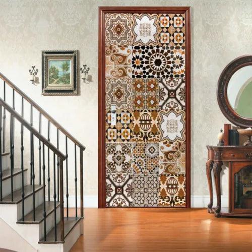 3D Wall Art Door Retro Floral Pattern Sticker PVC Decal Self-adhesive Wrap Mural - Furniture4Design