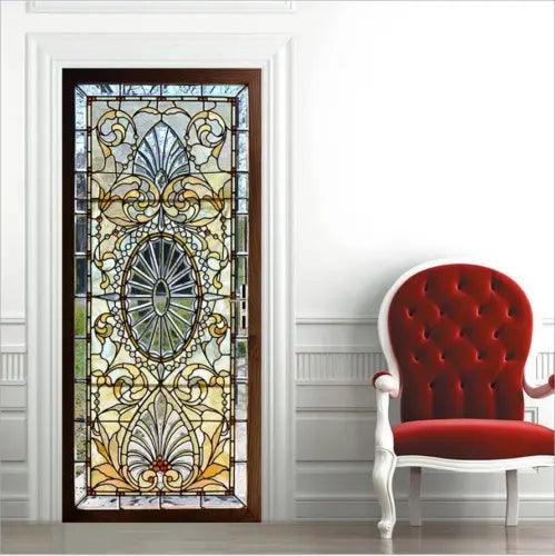 ﻿3D Wall Art Retro Glass Door Pattern Sticker PVC Decal Self-adhesive Wrap Mural - Furniture4Design