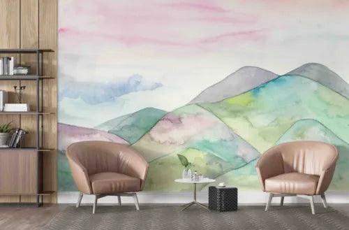 3D Watercolour Mountain Sky Self-adhesive Removeable Wallpaper Wall Mural1 106 - Furniture4Design