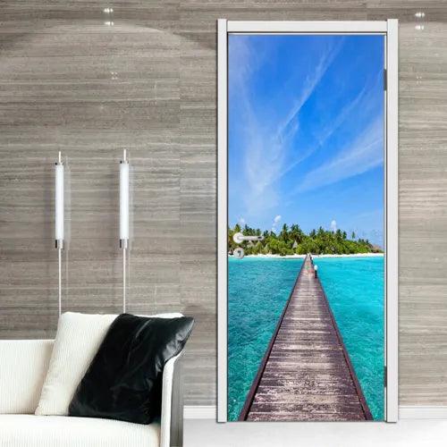 3D Wooden Bridge on The Lake Self-adhesive Bedroom Wall Mural Door Sticker - Furniture4Design