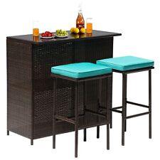 3PCS Patio Bar Set Outdoor Furniture Set Wicker Bistro Set with Two Stools for - Furniture4Design