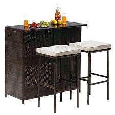 3PCS Patio Furniture Outdoor Bar Set Rattan Wicker Bistro Set with Two Stools - Furniture4Design