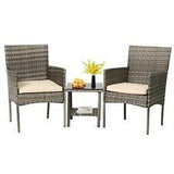 3Pieces Outdoor Furniture, Gray Wicker Chairs w/ coffee table Conversations Set - Furniture4Design