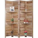 4 Panel Room Divider Folding Privacy Wooden Screen With Three Clever Shelf - Furniture4Design