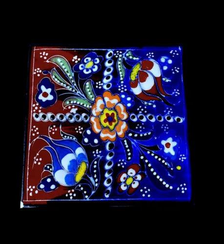 4 x 4 Inch Hand Painted Turkish Iznik Tulip & Floral Pattern Ceramic Tile #13 - Furniture4Design