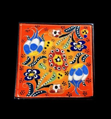 4 x 4 Inch Hand Painted Turkish Iznik Tulip & Floral Pattern Ceramic Tile #20 - Furniture4Design