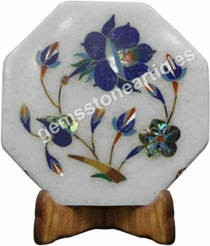 4"x4" White Top Wall Tile Inlaid Marquetry Floral Lapis Stone Halloween deco - Furniture4Design