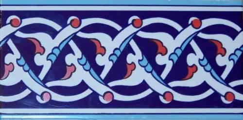 4"x8" Turkish Ottoman Iznik Floral Weave Pattern Ceramic Tile Border - Furniture4Design