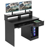 43" OfficeDesk, Computer Desk with Drawers Keyboard and Storage Shelves, Black - Furniture4Design