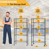 5-Tier Steel Wire Shelving Unit with Adjustable Shelves and Wheels - Furniture4Design