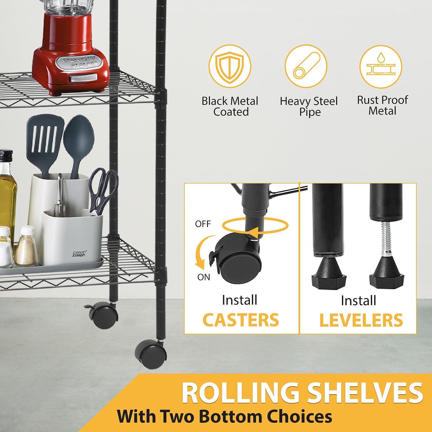 5-Tier Steel Wire Shelving Unit with Adjustable Shelves and Wheels - Furniture4Design