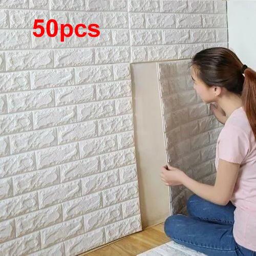 50pcs 70*30cm Foam 3D Tile Brick Wall Sticker Self-Adhesive DIY Wallpaper Panels - Furniture4Design