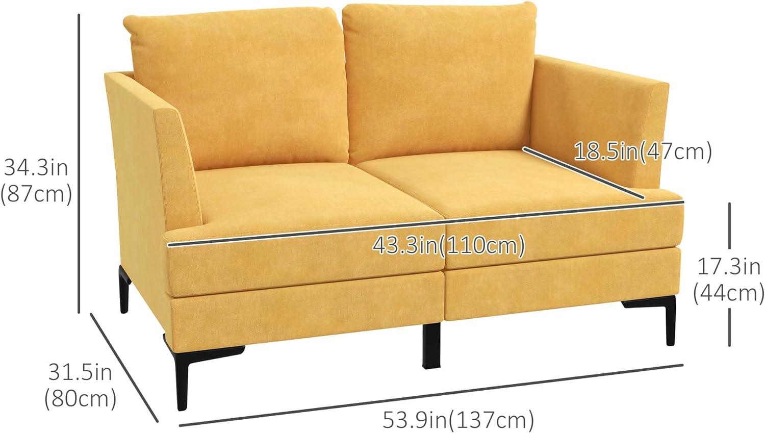 54 Yellow Loveseat Sofa with Linen-Touch Surface and Sturdy Steel Legs - Furniture4Design