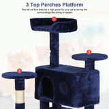 54in Navy Blue Cat Tree Tower with Scratching Post and Cozy Condo - Furniture4Design