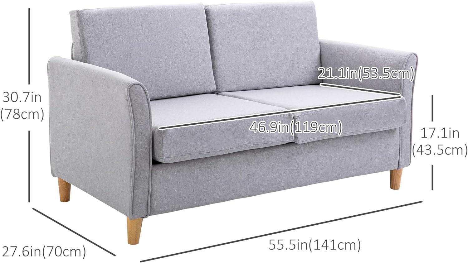 56 Upholstered Loveseat Sofa with Wooden Legs, Light Grey - Furniture4Design