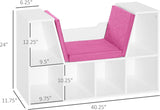 6-Cubby Kids Bookcase with Seat Cushion, Corner Bookcase with Reading Nook - Pink - Furniture4Design